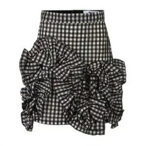 MSGM Black White Gingham Plaid Organza Ruffle Mini Skirt Size S